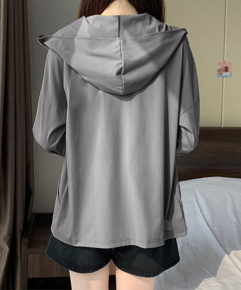 UV対策パーカー 冷感タッチカーディガン フード付き 指穴付きアウター 涼しい オーバーサイズ ジップアップトップス 紫外線対策羽織り 日焼け止めラッシュパーカー 83LIULIUB-001